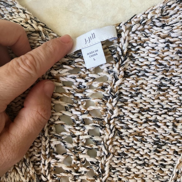 J Jill Open Loose Weave Neutral Sweater 3/4 sleeve - Picture 2 of 6